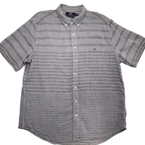 Vineyard Vines Men's Shirt Short Sleeve Button Slim Fit Tucker Gray Stripe XL - Picture 3 of 9